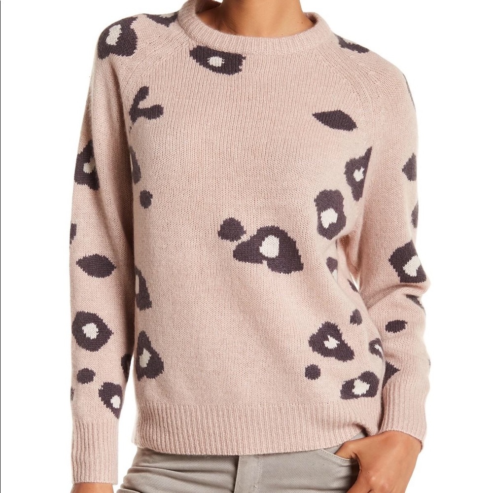 360 Cashmere pink leopard cashmere sweater